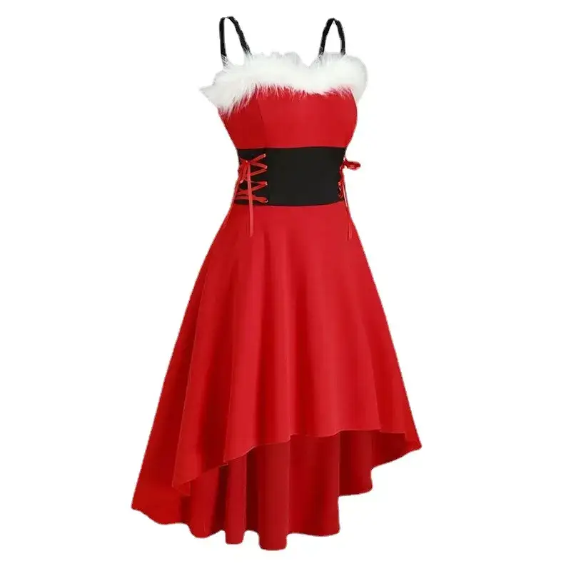 Green Deer Print A-line Dress with Bow and Sling - Image 19