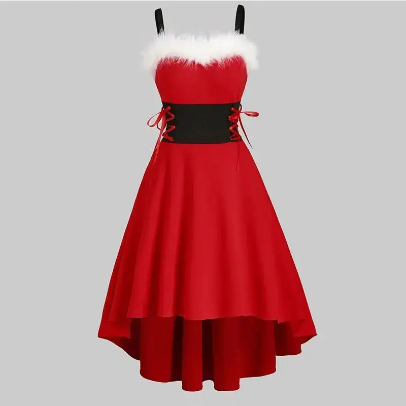 Green Deer Print A-line Dress with Bow and Sling — feature 10