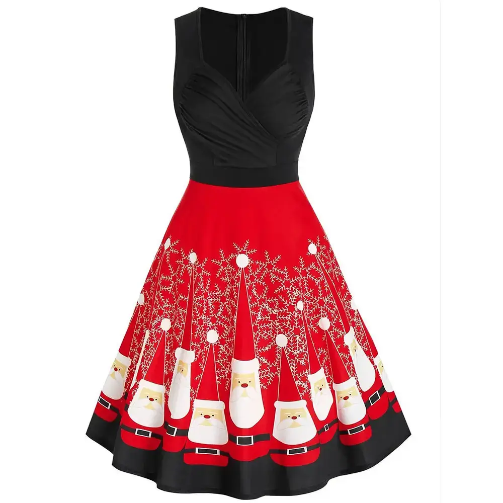 Green Deer Print A-line Dress with Bow and Sling - Image 13