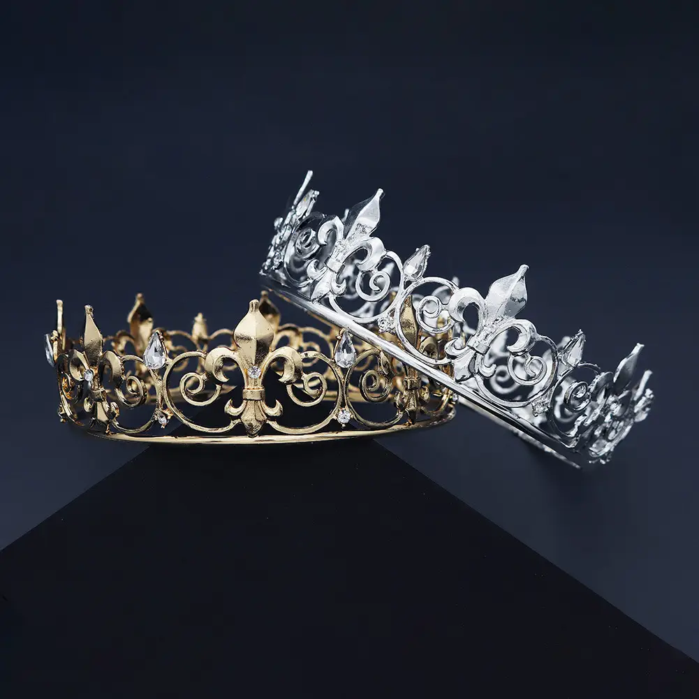 Vintage European Crown Gold Rhinestone Alloy Party Headdress - Image 7