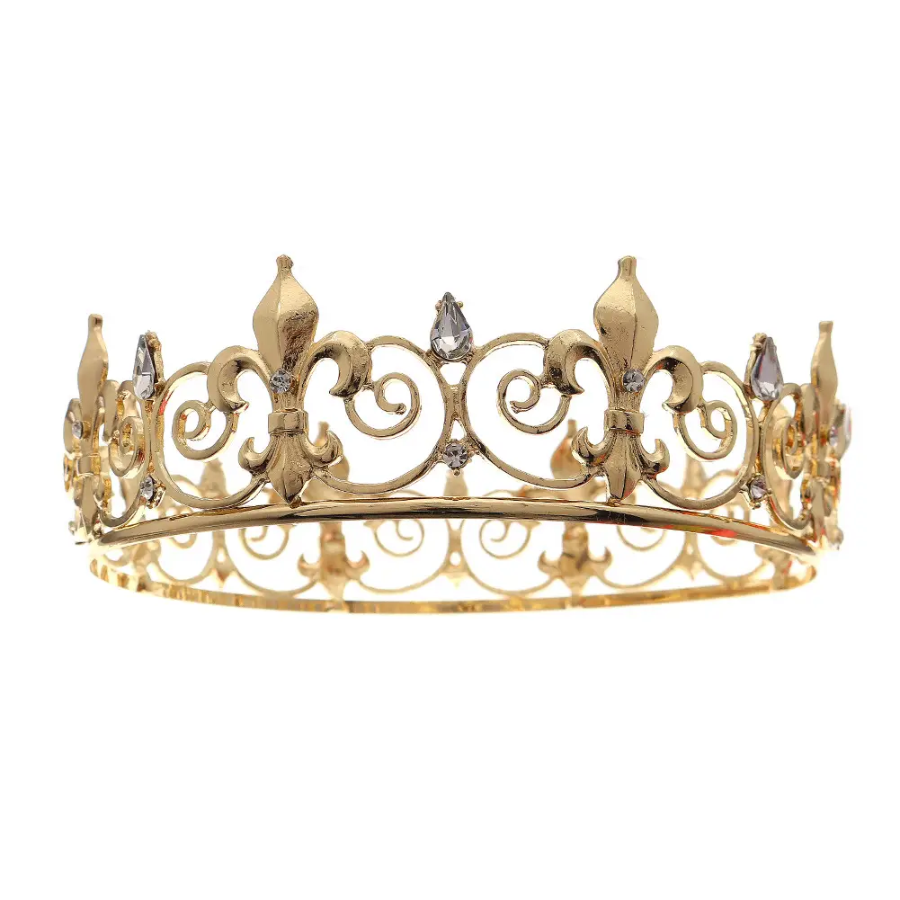 Vintage European Crown Gold Rhinestone Alloy Party Headdress - Image 8