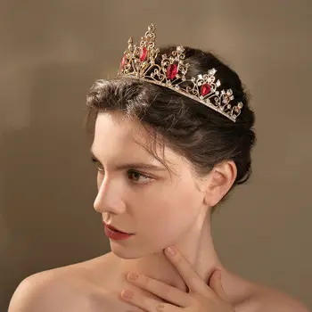 Vintage European Crown Gold Rhinestone Alloy Party Headdress — feature 16