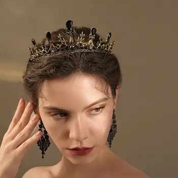 Vintage European Crown Gold Rhinestone Alloy Party Headdress — feature 20