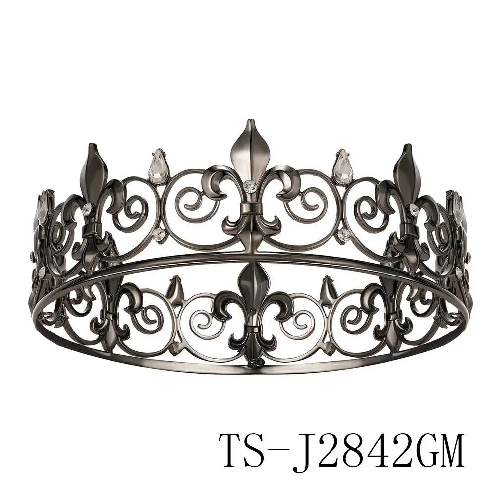 Vintage European Crown Gold Rhinestone Alloy Party Headdress - Image 3