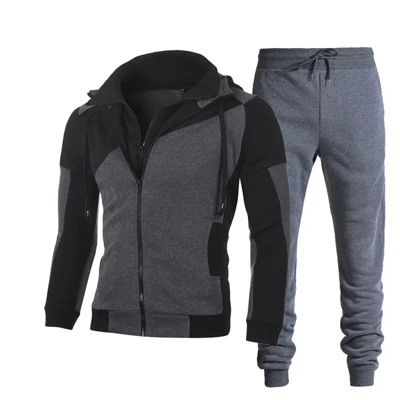 Men's Black Grey Zipper Hoodie & Pants Set - Image 11