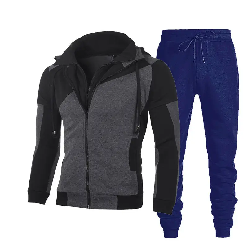Men's Black Grey Zipper Hoodie & Pants Set - Image 15