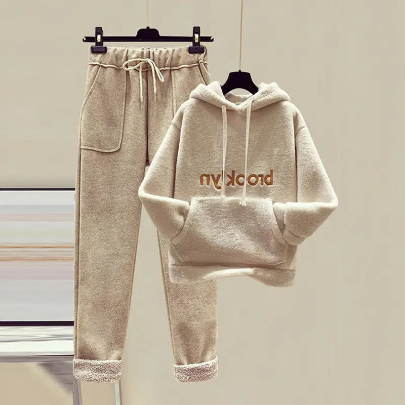 Women Fleece Hoodie & Pants Set Winter Warm Two Piece - Image 92