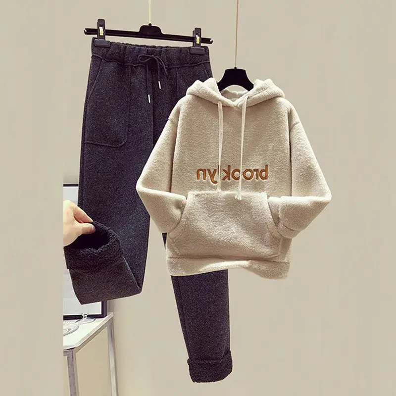 Women Fleece Hoodie & Pants Set Winter Warm Two Piece - Image 94