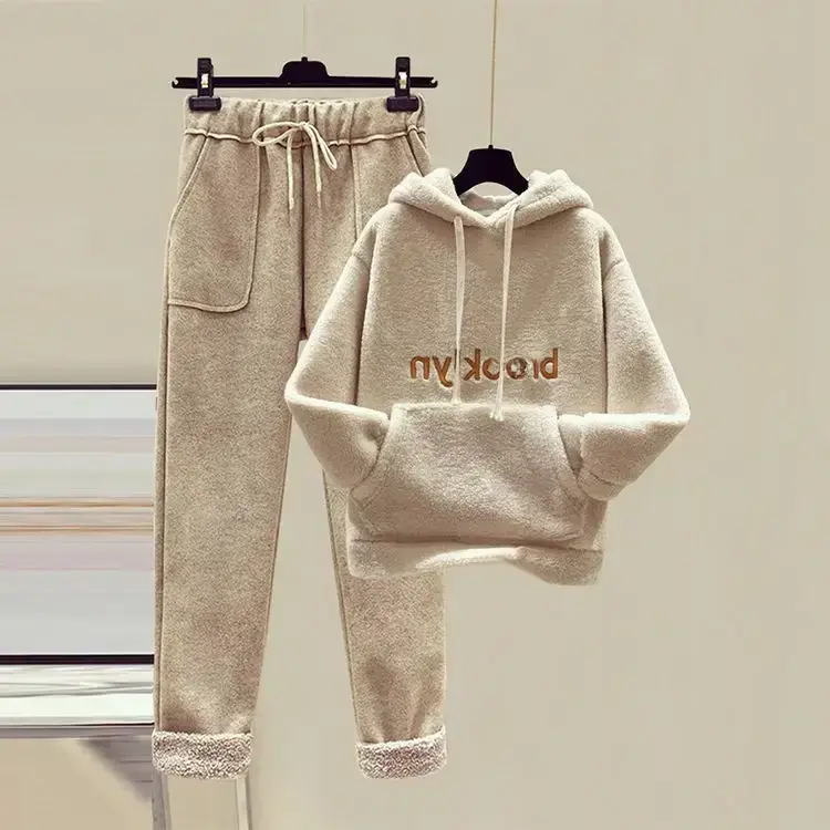 Women Fleece Hoodie & Pants Set Winter Warm Two Piece - Image 6