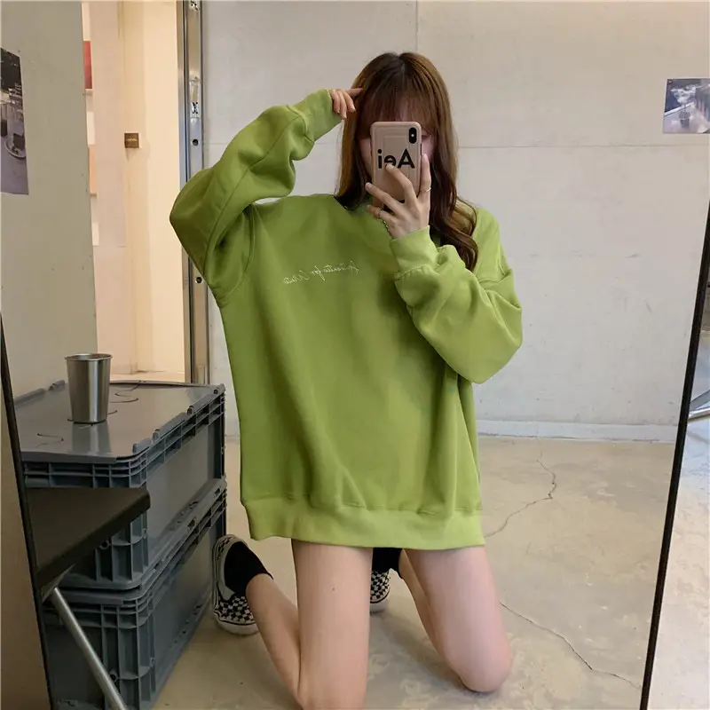 Green Velvet Long Sweatshirt for Women 250g — feature 10