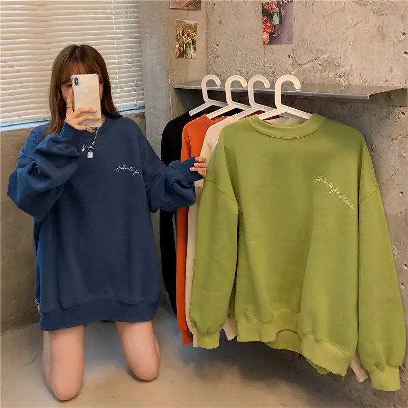 Green Velvet Long Sweatshirt for Women 250g — feature 2
