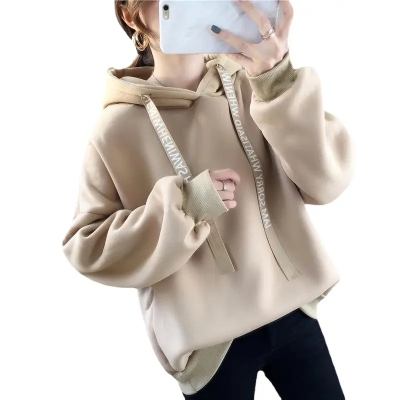 Women Black Letter Print Hoodie Sweatshirt Long Sleeve Winter Wear - Image 9