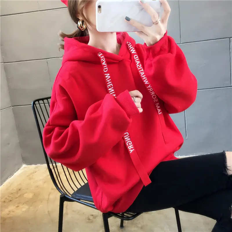 Women Black Letter Print Hoodie Sweatshirt Long Sleeve Winter Wear - Image 2