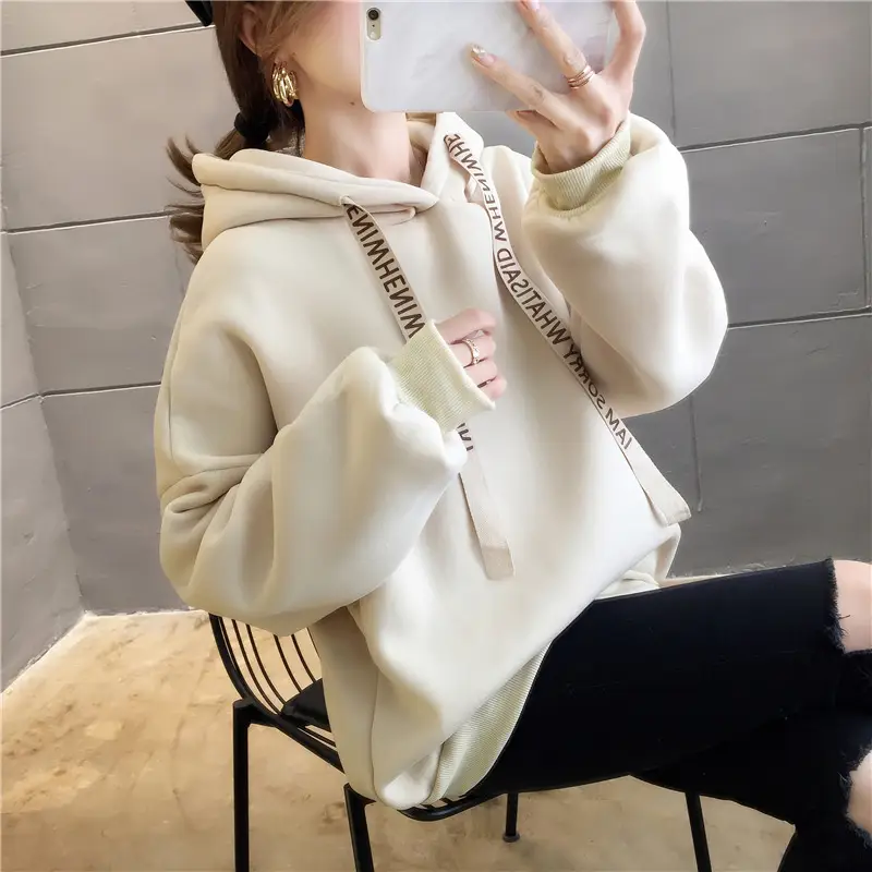 Women Black Letter Print Hoodie Sweatshirt Long Sleeve Winter Wear - Image 4