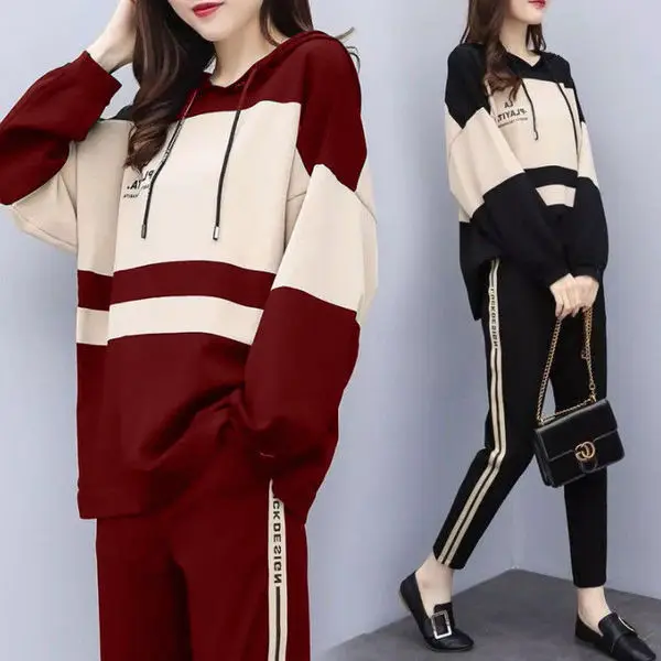 Girls 2-Piece Black Beige Track Suit Large - Image 4