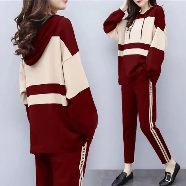 Girls 2-Piece Black Beige Track Suit Large - Image 5