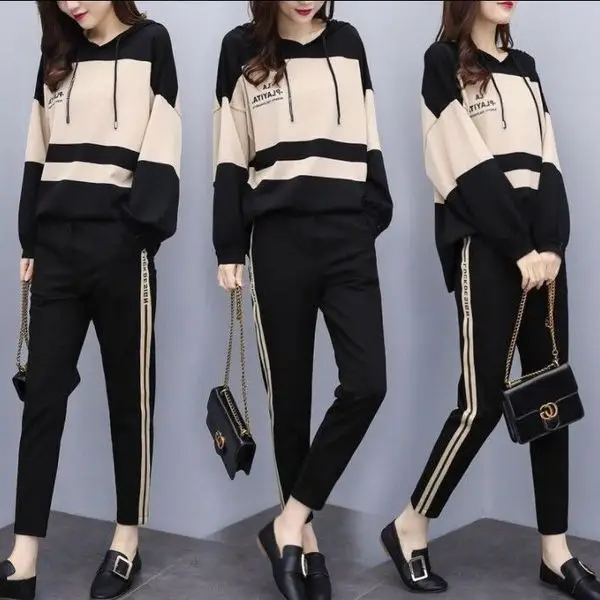 Girls 2-Piece Black Beige Track Suit Large - Image 6
