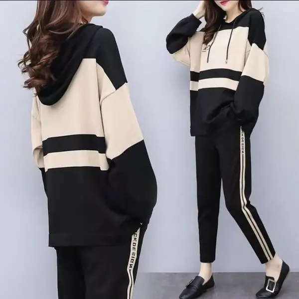 Girls 2-Piece Black Beige Track Suit Large - Image 7