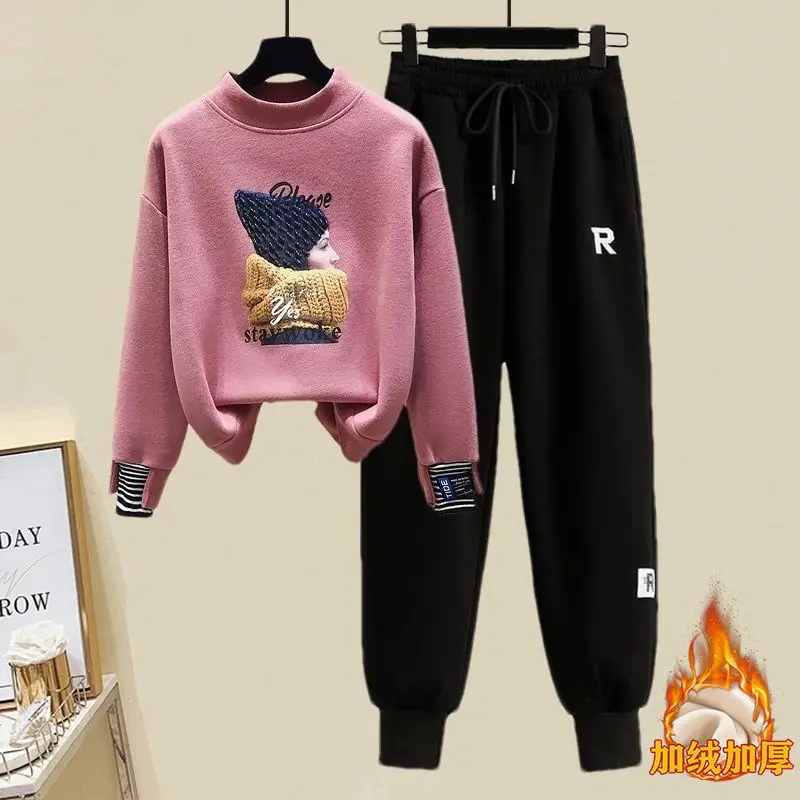 Women Fleece Sweatshirt Set Yellow Grey Winter Casual Pants - Image 7