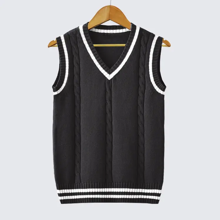 Men V-Neck Twist Sleeveless Sweater White Black - Image 6