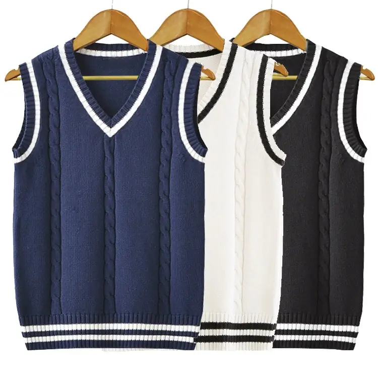 Men V-Neck Twist Sleeveless Sweater White Black - Image 8