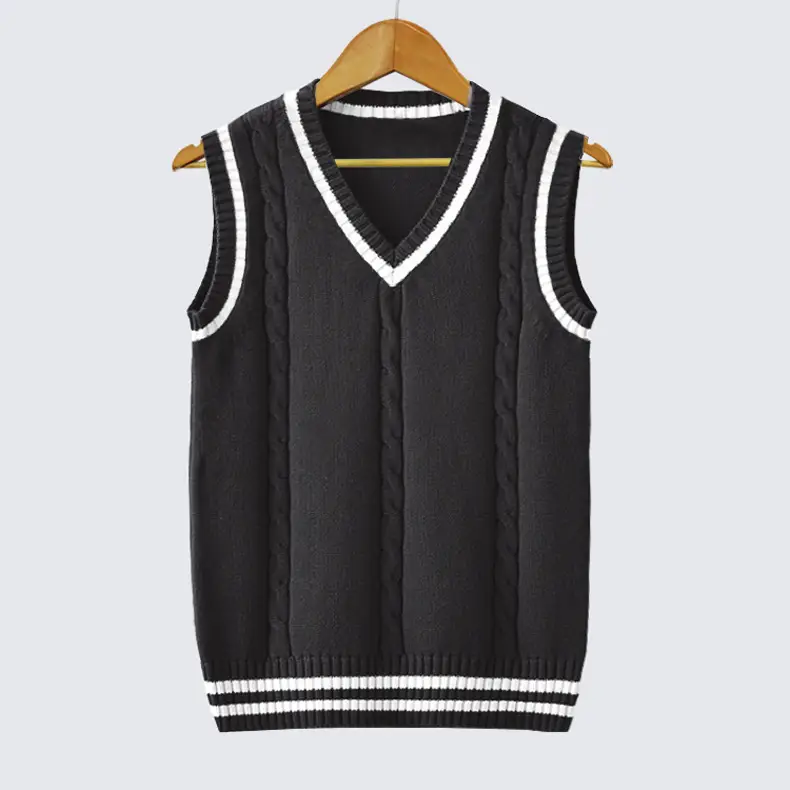 Men V-Neck Twist Sleeveless Sweater White Black - Image 2