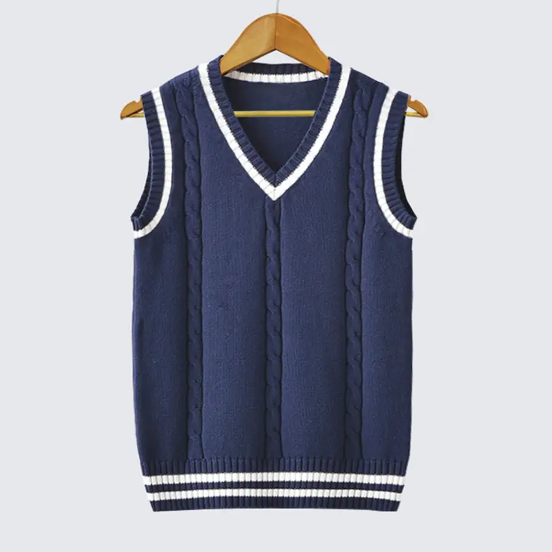 Men V-Neck Twist Sleeveless Sweater White Black - Image 3