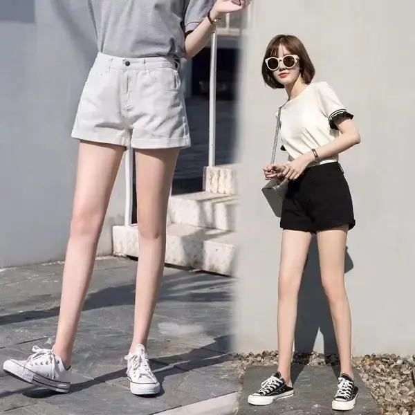 High-Waist Black Denim Shorts for Women Summer - Image 4