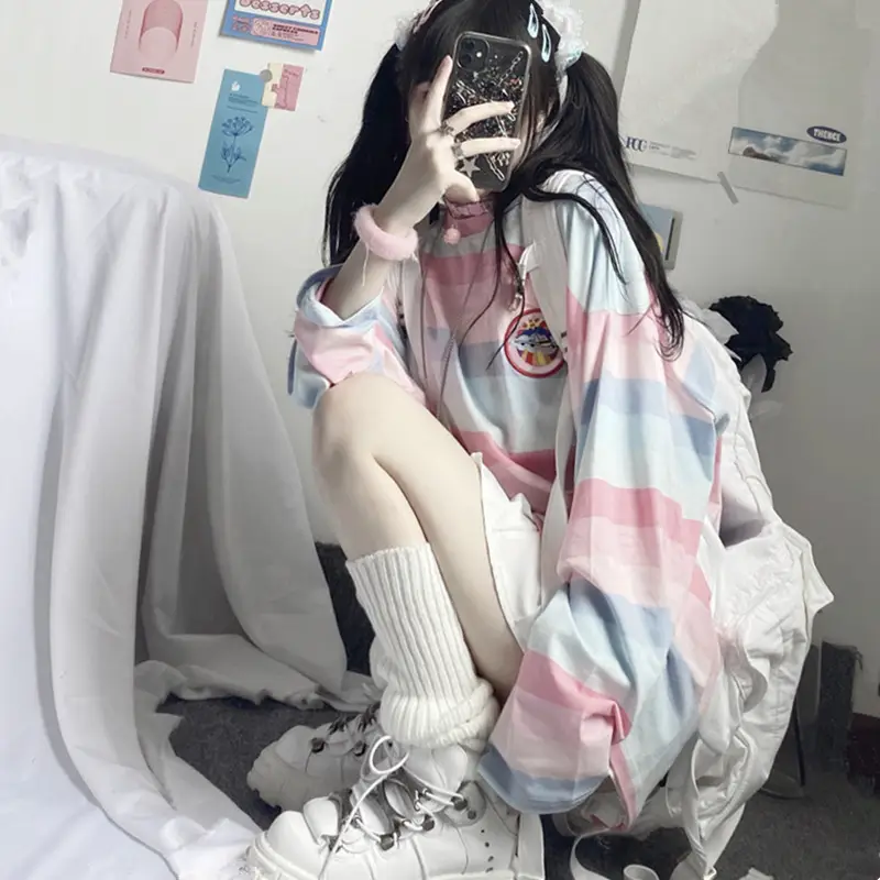 Women Striped Long Sleeve Top 2020 Korean Style