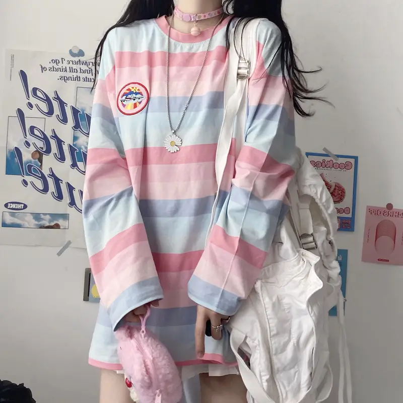 Women Striped Long Sleeve Top 2020 Korean Style