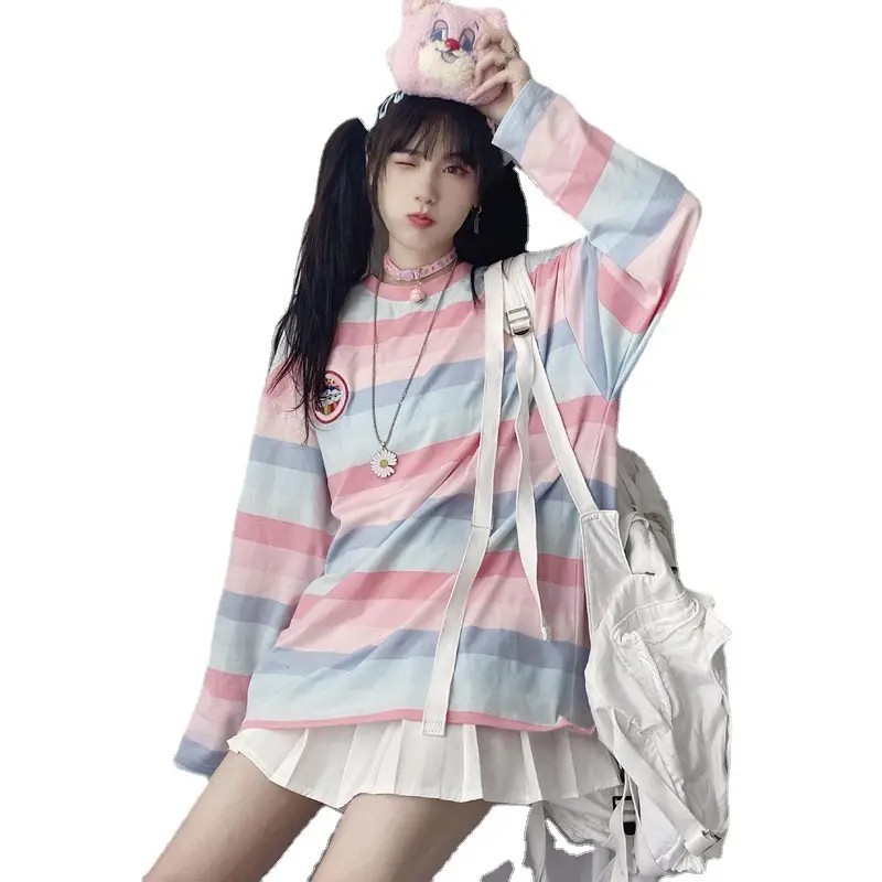 Women Striped Long Sleeve Top 2020 Korean Style