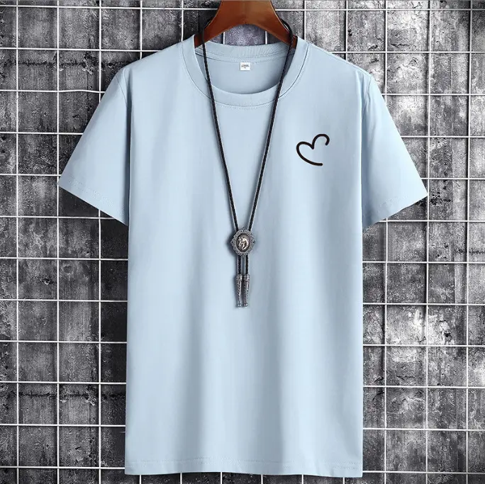 Men Blue Cotton T-Shirt Loose Fit Round Neck