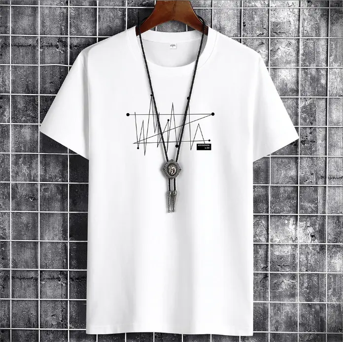 Men Blue Cotton T-Shirt Loose Fit Round Neck