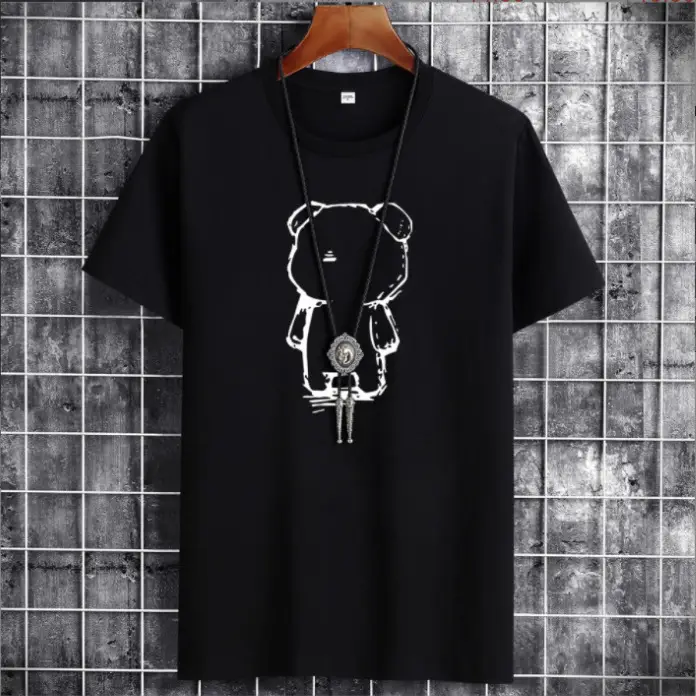 Men Blue Cotton T-Shirt Loose Fit Round Neck