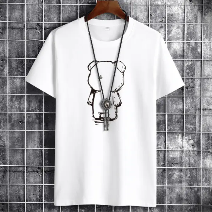 Men Blue Cotton T-Shirt Loose Fit Round Neck