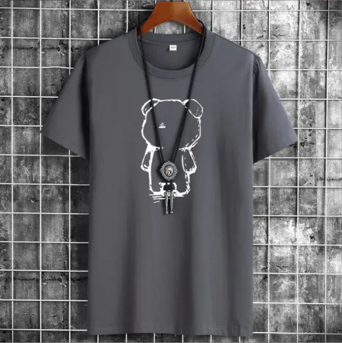 Men Blue Cotton T-Shirt Loose Fit Round Neck