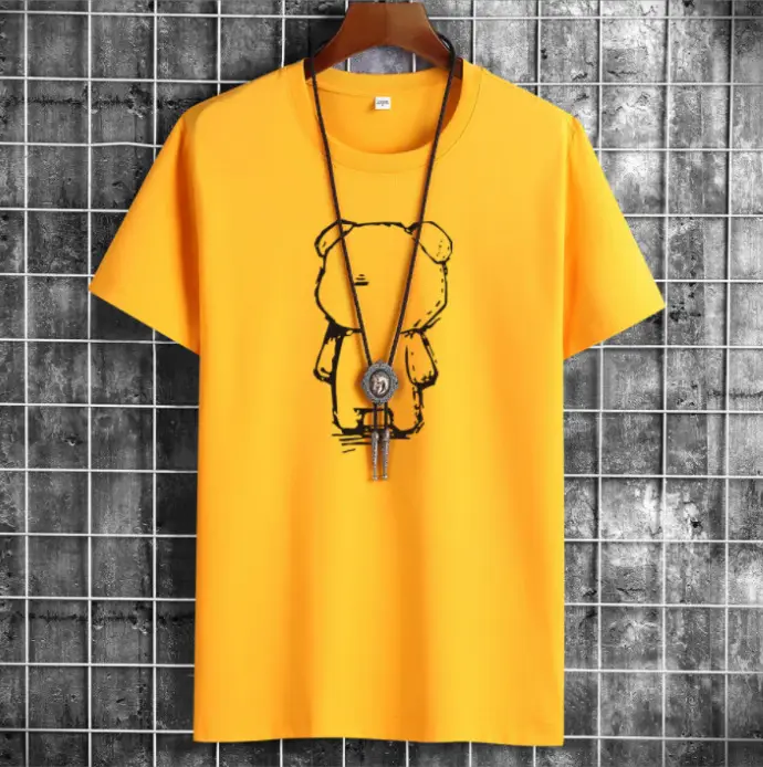 Men Blue Cotton T-Shirt Loose Fit Round Neck