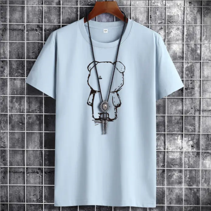 Men Blue Cotton T-Shirt Loose Fit Round Neck