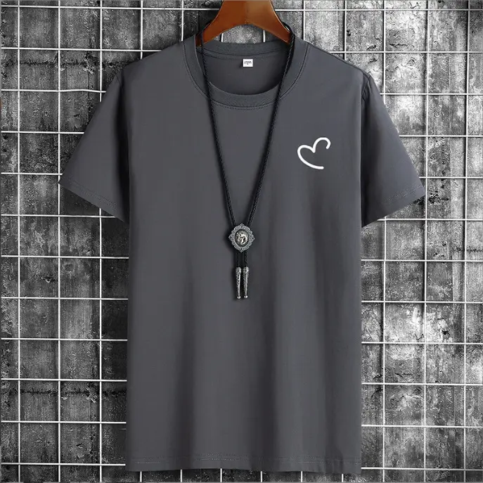 Men Blue Cotton T-Shirt Loose Fit Round Neck