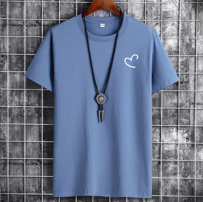 Men Blue Cotton T-Shirt Loose Fit Round Neck