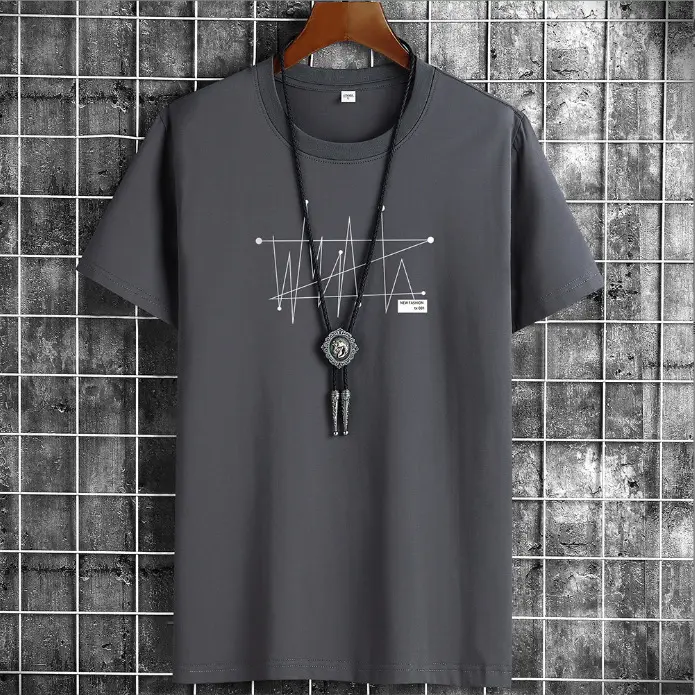 Men Blue Cotton T-Shirt Loose Fit Round Neck