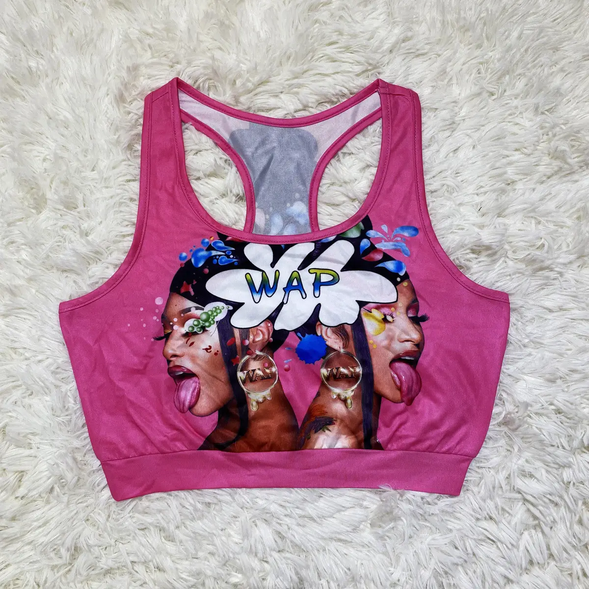 Women's Printed Sleeveless Vests Black with "WAP" Design