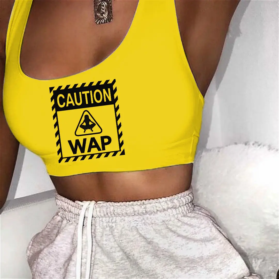 Women's Printed Sleeveless Vests Black with "WAP" Design