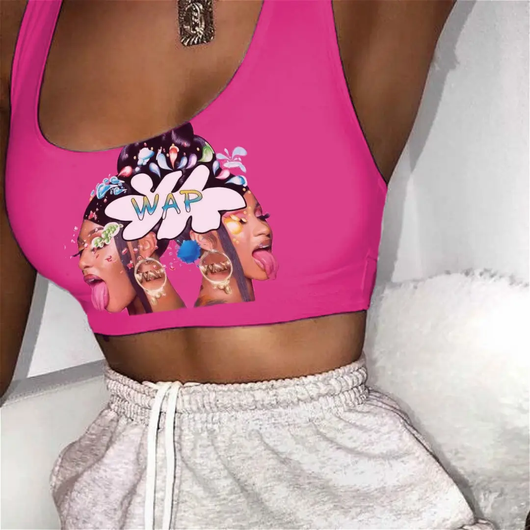Women's Printed Sleeveless Vests Black with "WAP" Design