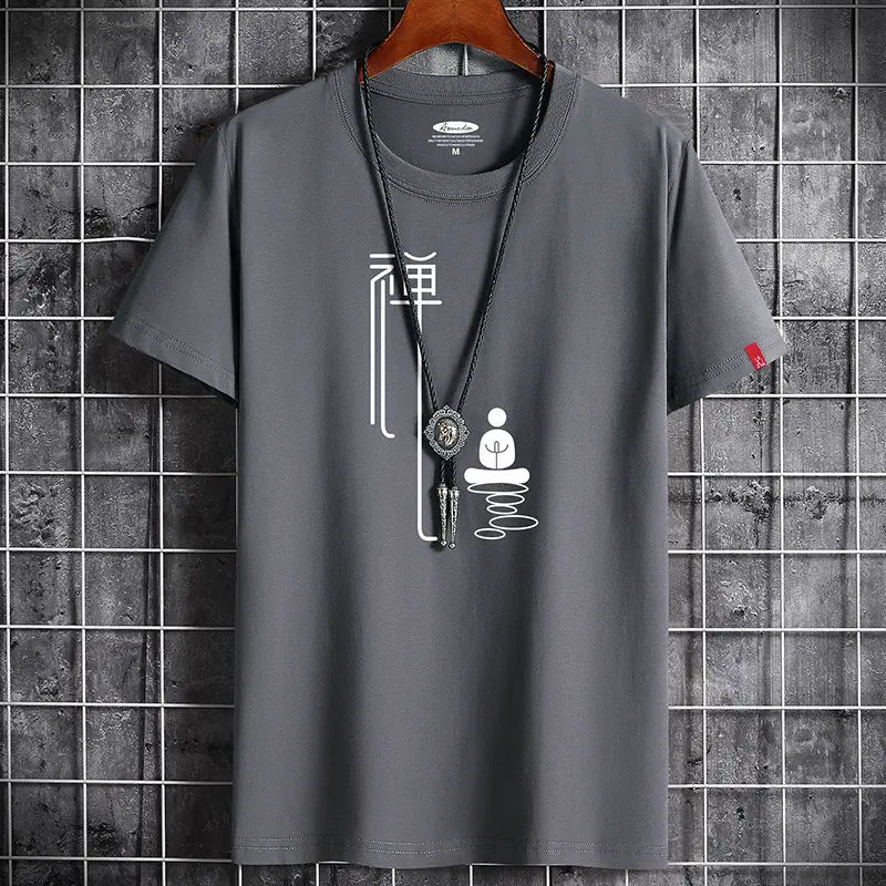 Men Blue Cotton T-Shirt Round Neck Loose Fit