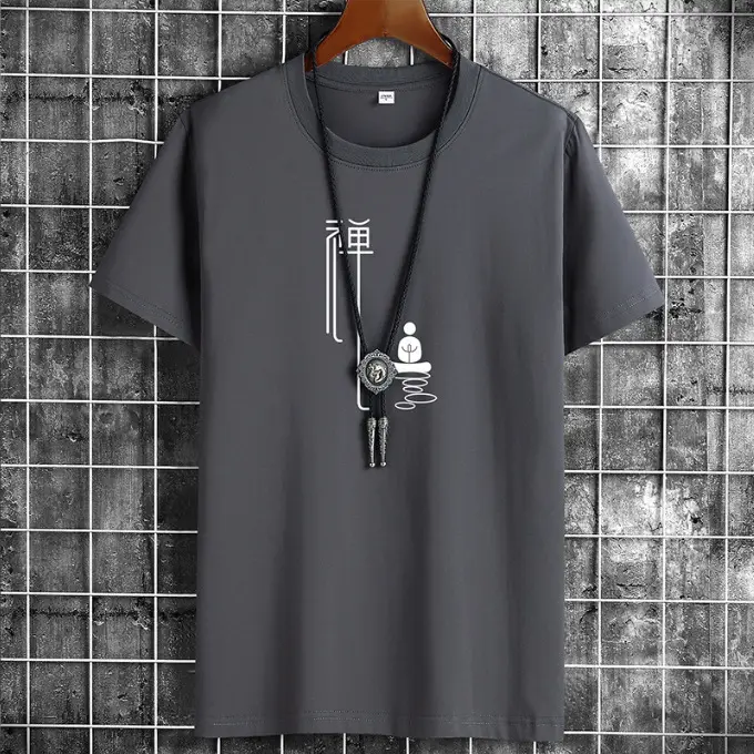 Men Blue Cotton T-Shirt Round Neck Loose Fit