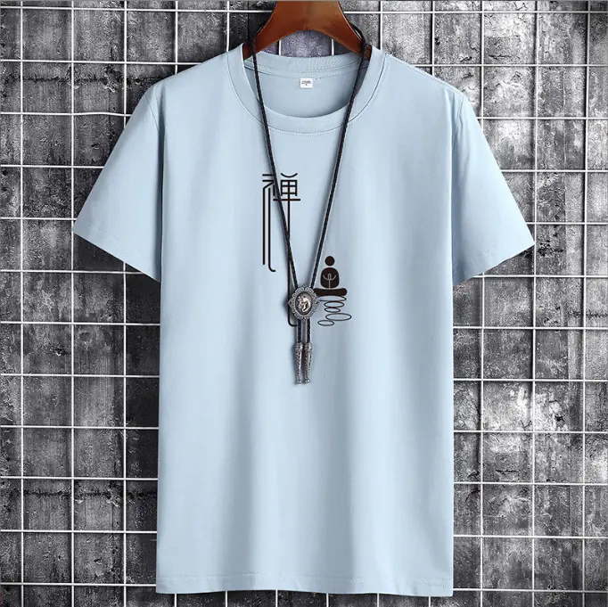 Men Blue Cotton T-Shirt Round Neck Loose Fit