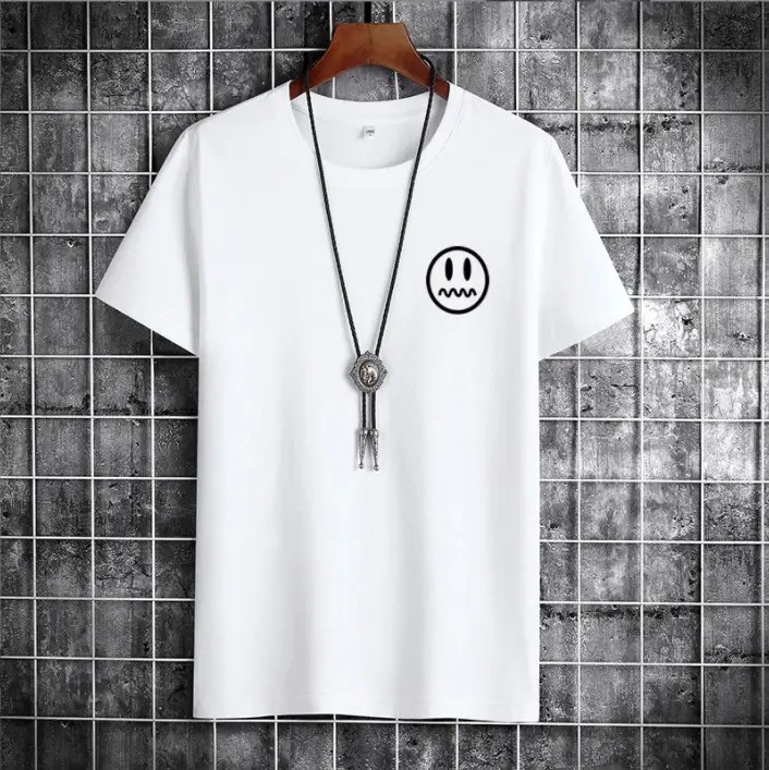 Men Light Blue T-Shirt with Smiley Print Cotton Loose Fit - Image 11