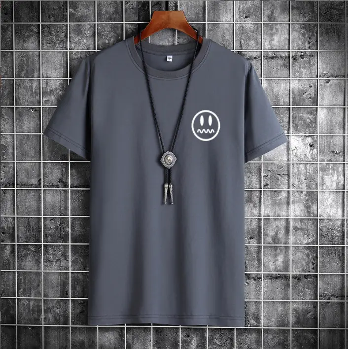 Men Light Blue T-Shirt with Smiley Print Cotton Loose Fit - Image 12