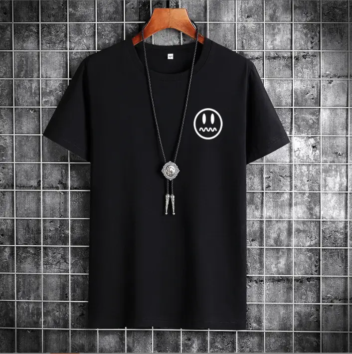 Men Light Blue T-Shirt with Smiley Print Cotton Loose Fit - Image 2